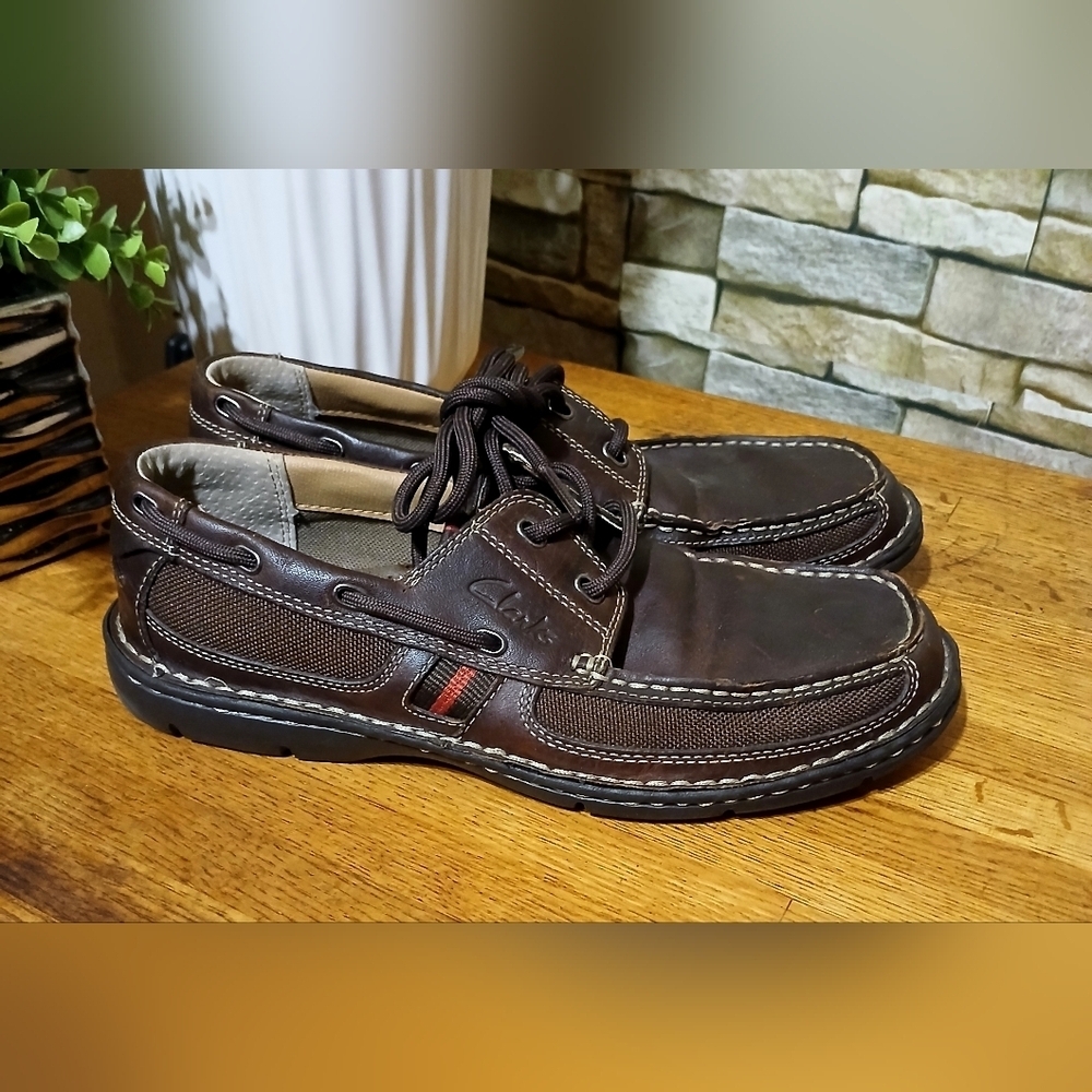 Mens Clarks Waterloo Tan Leather Boat Shoe Size 7.5M Casual Contemporary - Picture 2 of 6